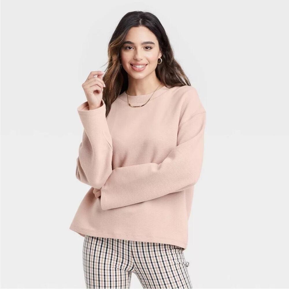 A New Day Women' Ottoman Weathirt Slim-Fit Light Beige Cotton Sweater Size M NEW